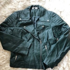 Dark Green Faux Leather Jacket